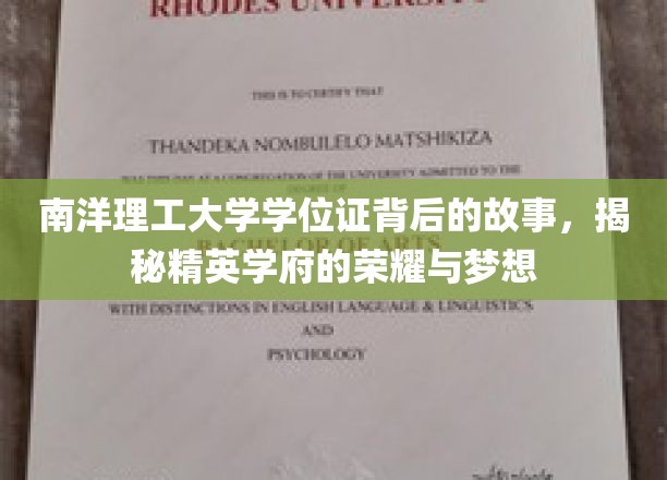 解码南洋理工荣耀，揭秘精英学子梦想背后的学位证传奇